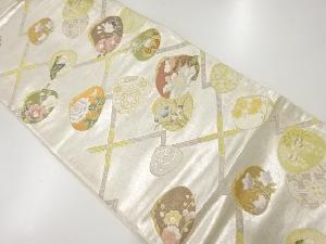 リサイクル　貝合わせに花模様織出し袋帯